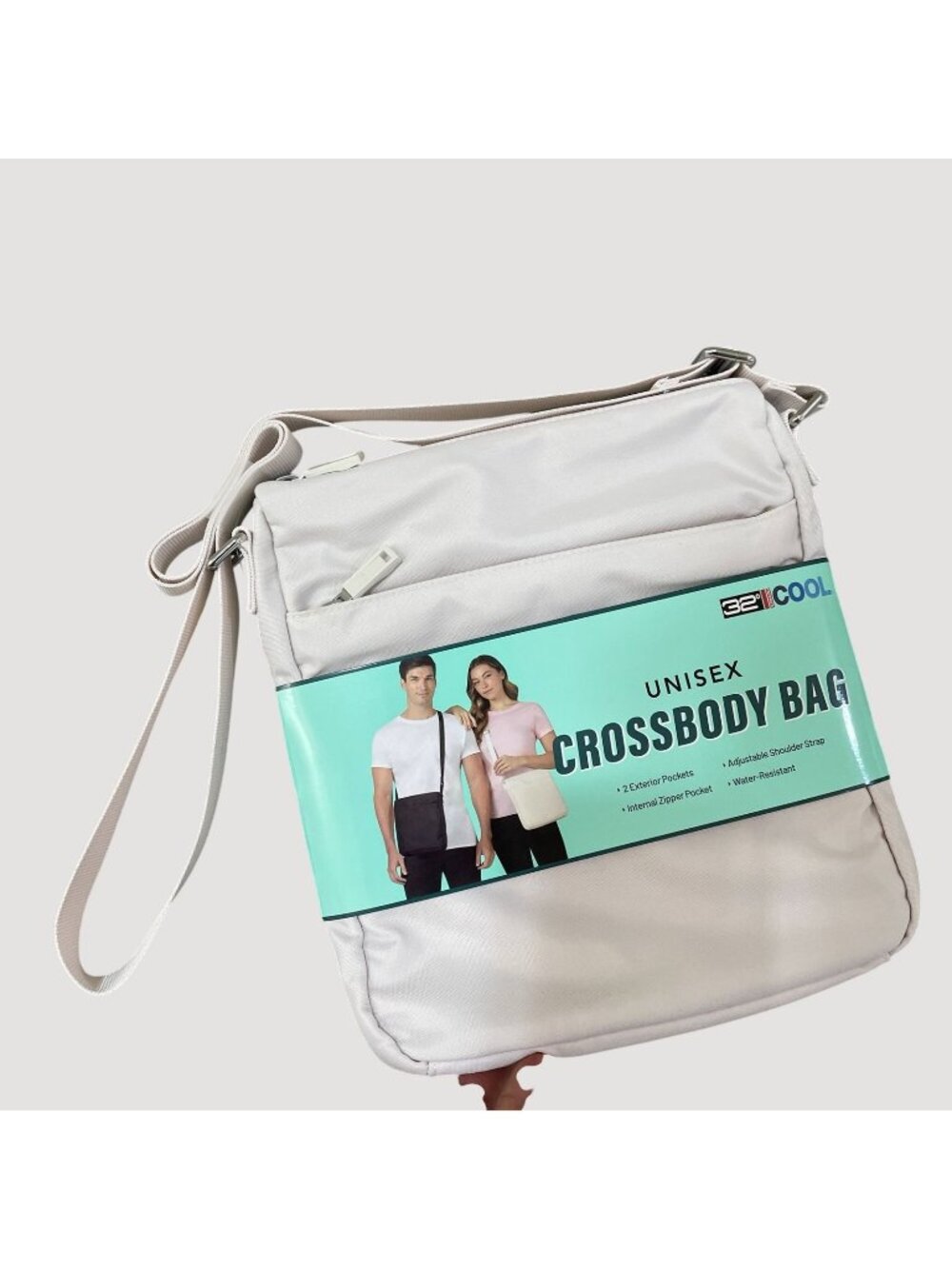 NWT 32 Degrees Cool Unisex Crossbody Bag Cream Adjustable Strap Water-Resistant